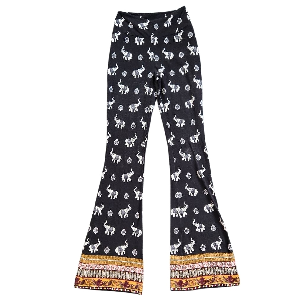 ✨️ Black Elephant Print Flared Pants